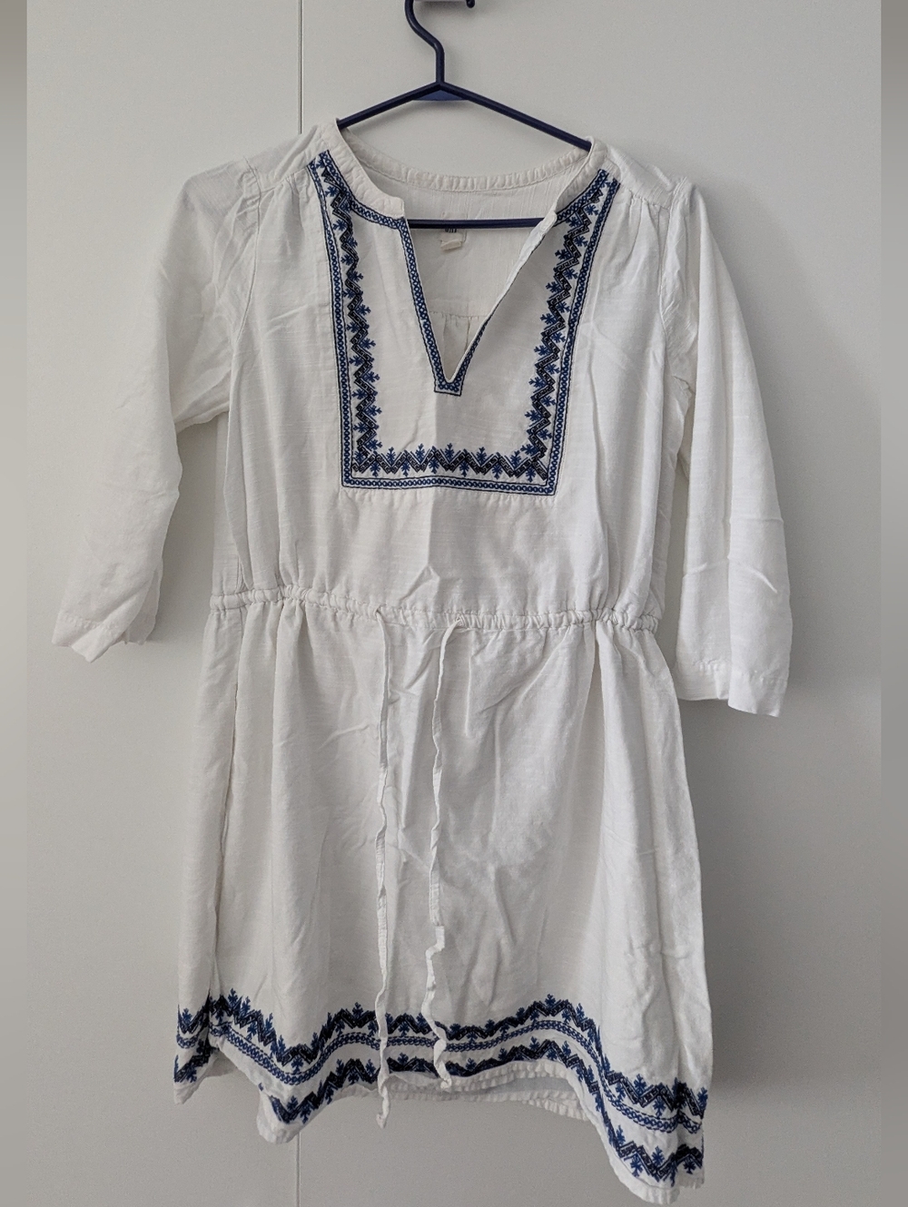 GAP White Dress with Blue Embroidered Trim